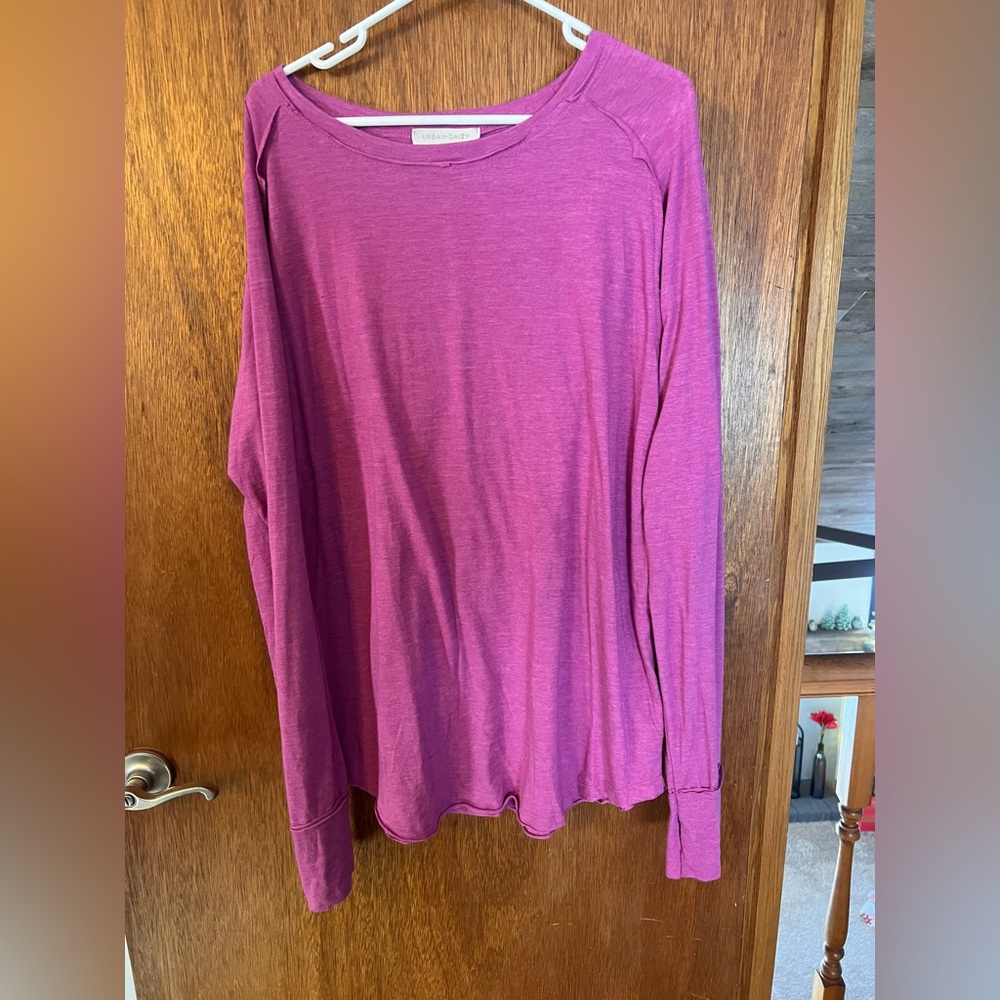 Long Bright Pink Distressed Shirt with thumbs holes